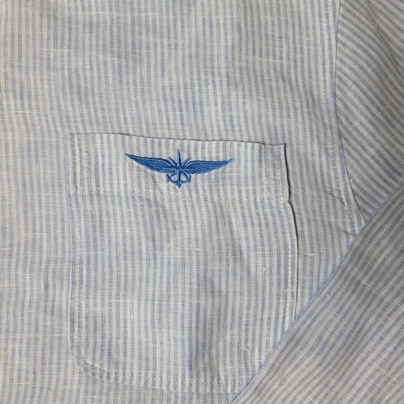 Escales Paris Limited Edition Linen Shirt Mens Size XL Button Up Blue Striped - Picture 4 of 12